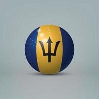 Bola o esfera de plástico brillante realista en 3d con bandera de barbados vector