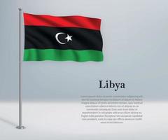 Waving flag of Libya on flagpole. Template for independence day vector