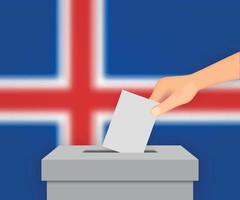 Iceland election banner background. Ballot Box with blurred flag Template for your design vector