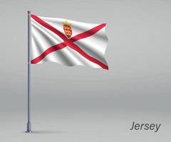 Waving flag of Jersey - territory of United Kingdom on flagpole. vector