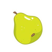 A whole ripe green pear is lying on its side in a cartoon style. Vector isolated illustration.