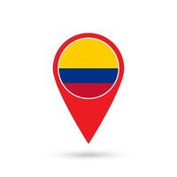 Map pointer with contry Colombia. Colombia flag. Vector illustration.