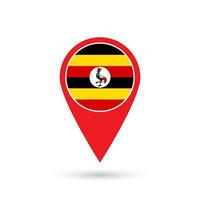 Map pointer with contry Uganda. Uganda flag. Vector illustration.