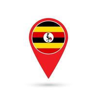 Map pointer with contry Uganda. Uganda flag. Vector illustration.