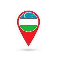 Map pointer with contry Uzbekistan. Uzbekistan flag. Vector illustration.