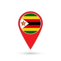 Map pointer with contry Zimbabwe. Zimbabwe flag. Vector illustration.