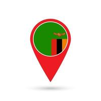 Map pointer with contry Zambia. Zambia flag. Vector illustration.