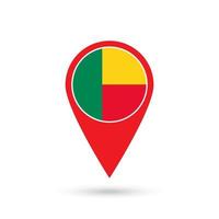 Map pointer with contry Benin. Benin flag. Vector illustration.