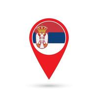 Map pointer with contry Serbia. Serbia flag. Vector illustration.