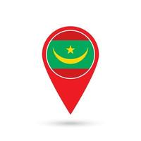 Map pointer with contry Mauritania. Mauritania flag. Vector illustration.