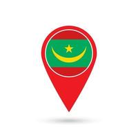 Map pointer with contry Mauritania. Mauritania flag. Vector illustration.