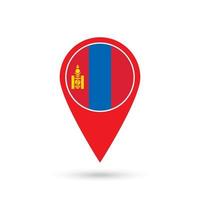 Map pointer with contry Mongolia. Mongolia flag. Vector illustration.