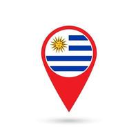 Map pointer with contry Uruguay. Uruguay flag. Vector illustration.