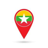 Map pointer with contry Myanmar. Myanmar flag. Vector illustration.