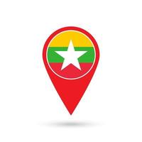 Map pointer with contry Myanmar. Myanmar flag. Vector illustration.