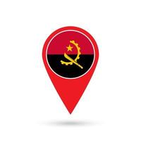 Map pointer with contry Angola. Angola flag. Vector illustration.