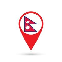 Map pointer with contry Nepal. Nepal flag. Vector illustration.