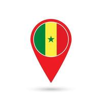 Map pointer with contry Senegal. Senegal flag. Vector illustration.