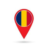 Map pointer with contry Chad. Chad flag. Vector illustration.