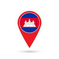 Map pointer with contry Cambodia. Cambodia flag. Vector illustration.