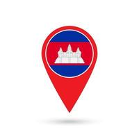 Map pointer with contry Cambodia. Cambodia flag. Vector illustration.