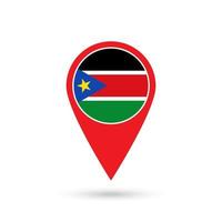 Map pointer with contry South Sudan. South Sudan flag. Vector illustration.
