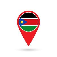 Map pointer with contry South Sudan. South Sudan flag. Vector illustration.