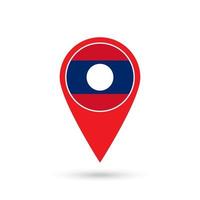 Map pointer with contry Laos. Laos flag. Vector illustration.