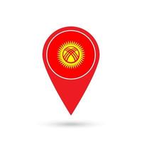 Map pointer with contry Kyrgyzstan. Kyrgyzstan flag. Vector illustration.