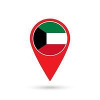 Map pointer with contry Kuwait. Kuwait flag. Vector illustration.