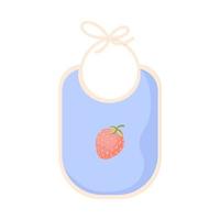 Blue Baby bib for feeding with painted red berry. Newborn clothes. Child clothes for eating. Motherhood and childhood accessories vector