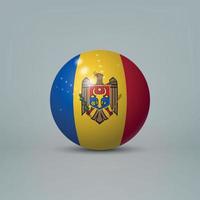 Bola o esfera de plástico brillante realista en 3d con bandera de moldavia vector