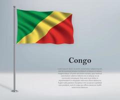 Waving flag of Congo on flagpole. Template for independence day vector