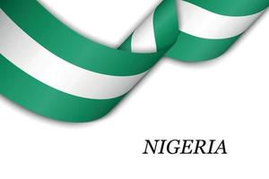 Waving ribbon or banner with flag of Nigeria. vector