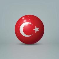 Bola o esfera de plástico brillante realista en 3d con bandera de turquía vector