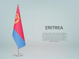 Eritrea hanging flag on stand. Template forconference banner vector