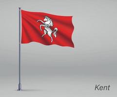 Waving flag of Kent - county of England on flagpole. Template fo vector