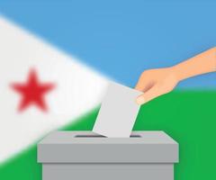 Djibouti election banner background. Ballot Box with blurred fla Template for your design vector