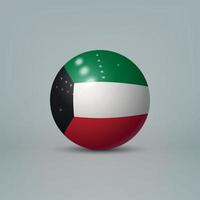 Bola o esfera de plástico brillante realista en 3d con bandera de kuwait vector