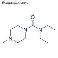 fórmula esquelética vectorial de dietilcarbamazina. droga química mol vector