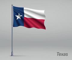 Waving flag of Texas - state of United States on flagpole. Templ