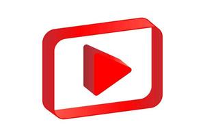 3D Button video player isolated on white. Social media Icon button, channel video content. Vector illustration