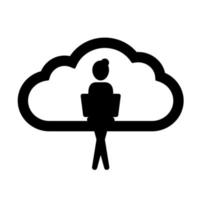 Icon of remote work cloud computer access. Woman worker distant teamwork. Vector illustration