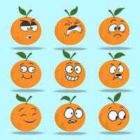 ilustración de conjunto de expresión de cara de fruta naranja vector