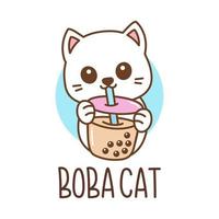 cute bubble tea cat logo vector