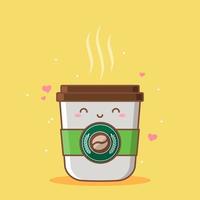 cute happy hot coffee cup vector