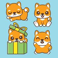 cute shiba inu with different poses vector