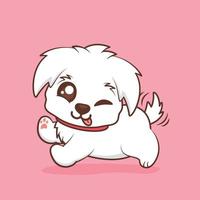 cute white happy puppy running vector