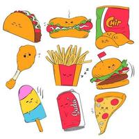 hand drawn colorful junk food icon vector