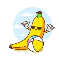 cute happy banana in summer vector